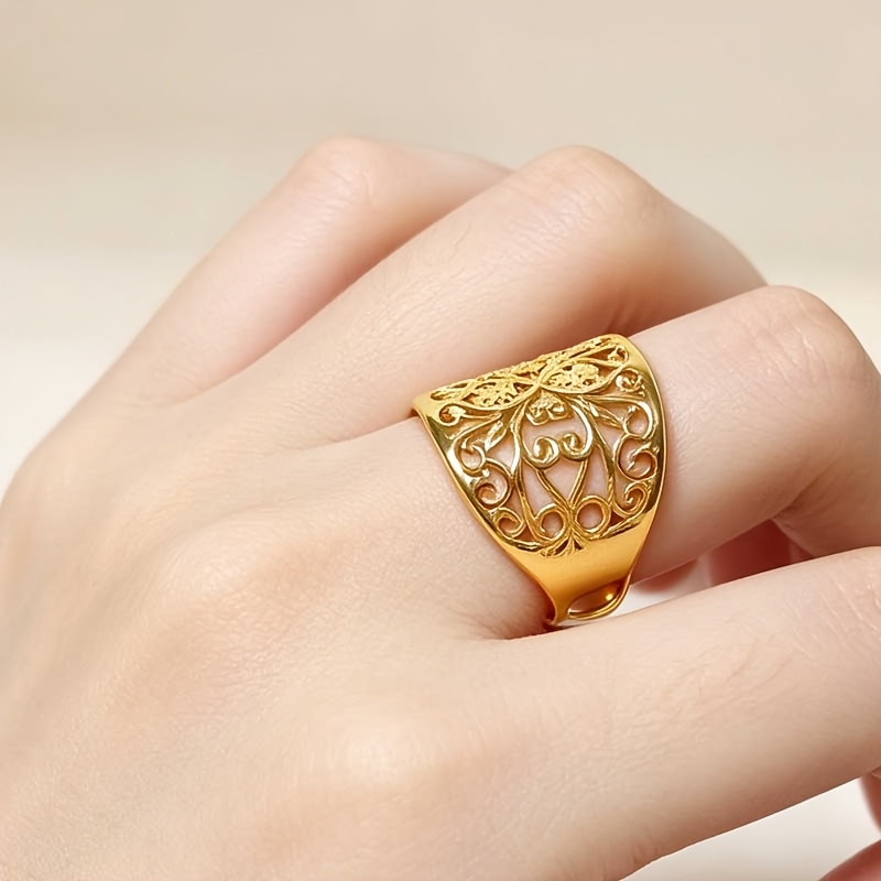 Vintage Gothic Wide Hollow Open Ring, Filigree Pattern